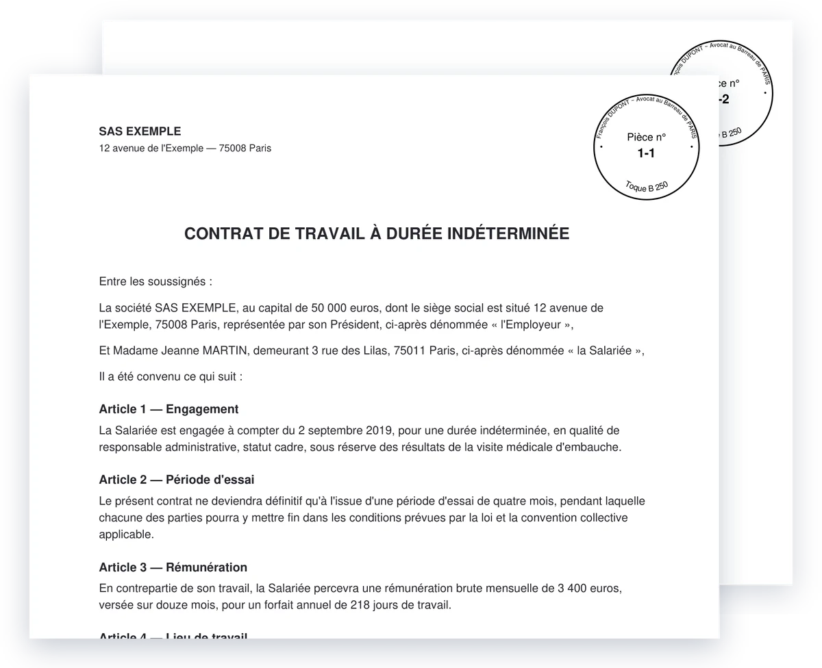 Pièce n° 1 tamponnée : pages 1-1 et 1-2